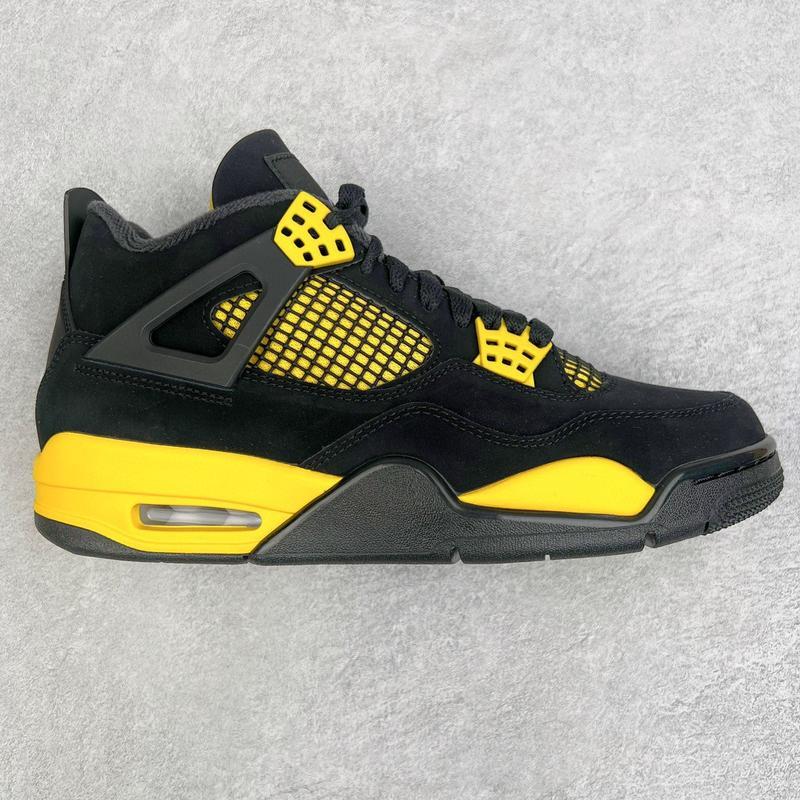 Hot selling Jordan 4 yellow black contrasting fashion trend high top cushioned sports basketball shoes