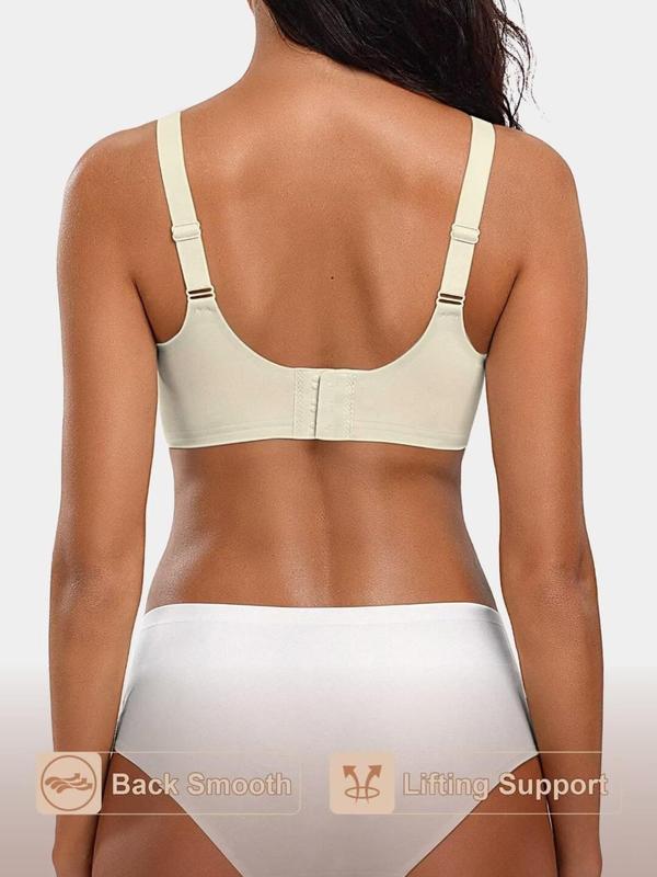 Sporty Women's Solid Color Scallop Trim Push Up Sports Bra, Breathable Comfortable V Neck Wireless Lingerie Top, Ladies Sportswear for Indoor Outdoor Wear