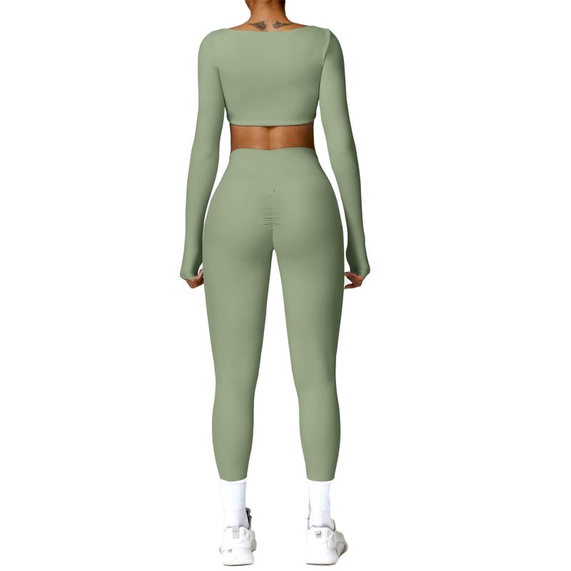 2 Piece Workout Sets for Women Long Sleeve Crop Tops and Yoga Pants Outfits High Waist Flared Leggings Gym Sets