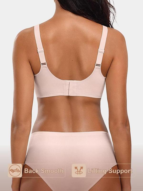 Sporty Women's Solid Color Scallop Trim Push Up Sports Bra, Breathable Comfortable V Neck Wireless Lingerie Top, Ladies Sportswear for Indoor Outdoor Wear