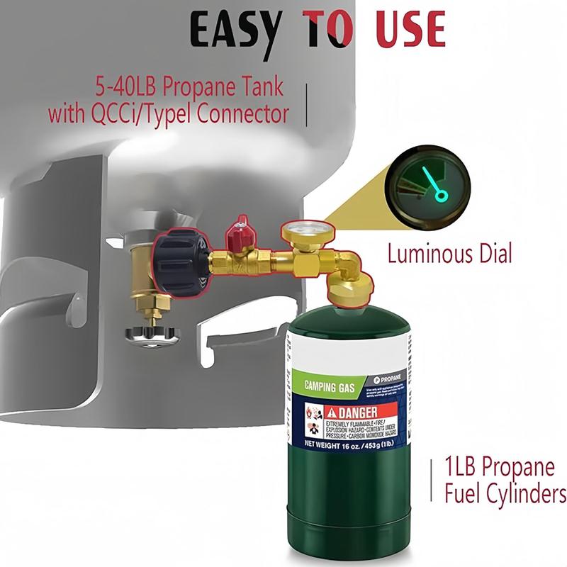 Propane Fill Adapter Combo Kit with Valve and Pressure Gauge, 3 Counts set Propane Tanks and 1 lb. Disposable Bottle Connector, Camping & Hiking