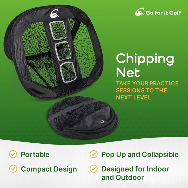 Go For it Golf Kit - Golf Training Accessories for Indoor, Outdoor, or Backyard Practice - includes a Collapsible, Pop Up Chipping Net and 25ct of 3.25