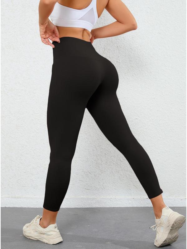 Women's Solid High Waist Sports Leggings, Quick Drying Breathable Comfortable Skinny Pants for Yoga Gym Workout Running, Ladies Sportswear Clothing for Indoor Outdoor Wear, Tummy Control