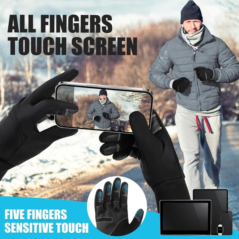 Cycling Gloves for Men Winter Cold Weather, Five Fingers Touch Screen Winter Gloves for Men, Waterproof Anti-Slip Warm Gloves Liners for Cycling Biking Walking Sporting Driving