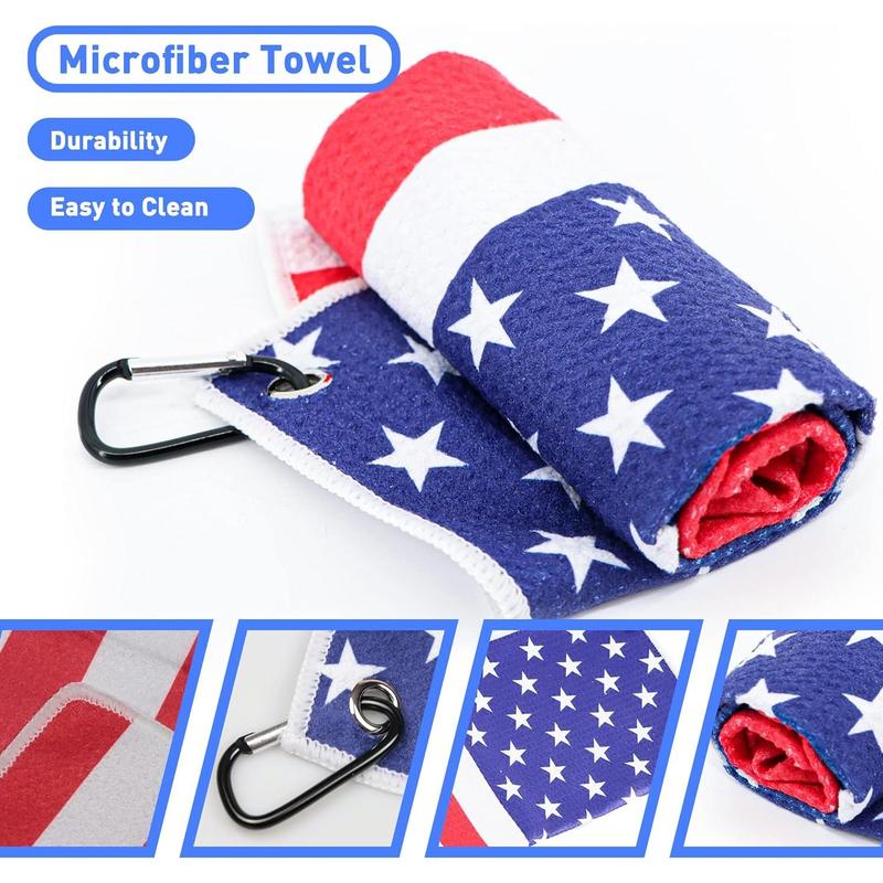 Golf Club Brush and Amercian Flag Golf Towels, Golf Groove Cleaner Cleaning kit, Golf Accessories Cleaner Tool with Strong Magnet Stick to Golf Clubs or Bag