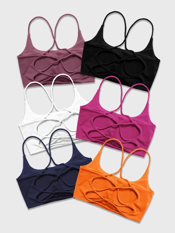 Women's Solid Criss Cross Wireless Sports Bra, Breathable Comfortable Sports Bra for All Seasons, Ladies Sportswear for Indoor Outdoor Wear, Gym Clothing, Bras for Women