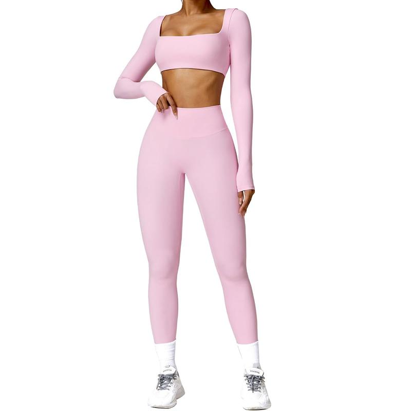 2 Piece Workout Sets for Women Long Sleeve Crop Tops and Yoga Pants Outfits High Waist Flared Leggings Gym Sets