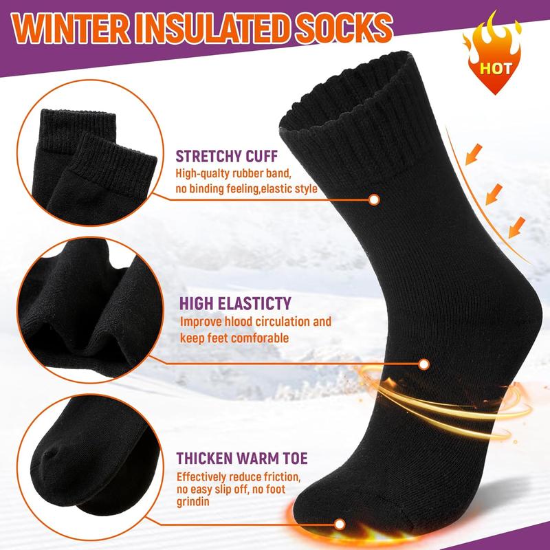 Women Heated Socks Ski Winter Thermal Hiking Snowboarding Thick Boot Insulated Socks 3 Pairs