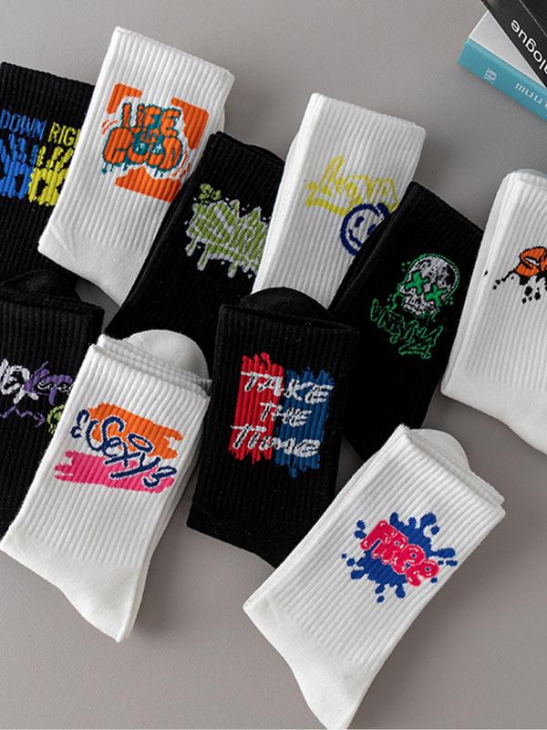 Men's Random Pop Art Print Athletic Socks, Comfy Breathable Sports Socks for Daily Outdoor Wear, Men's Socks for All Seasons