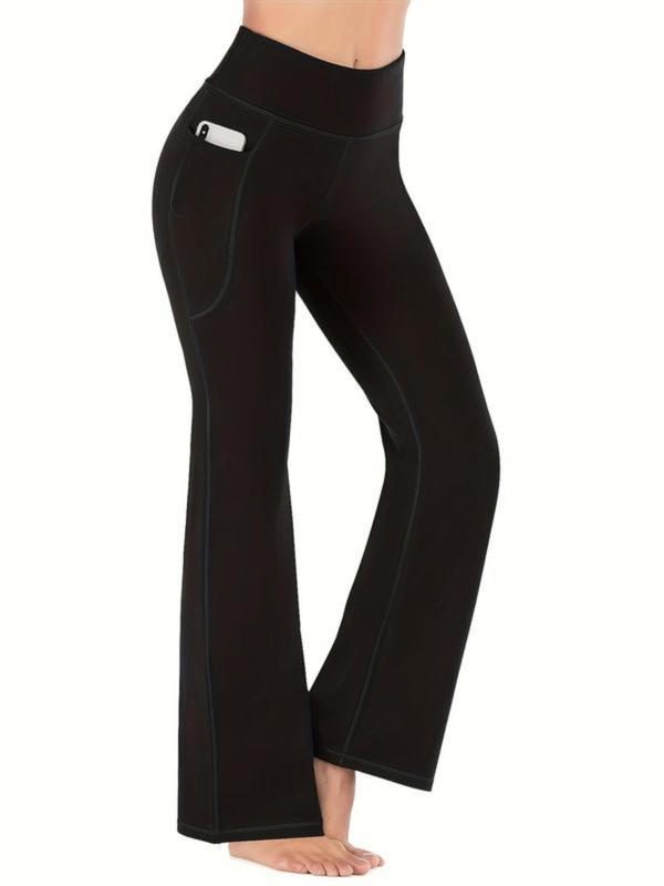 Women's High Waist Pocket Sports Groove Tummy Control Leggings, High Stretch Seamless Yoga Pants, Ladies Fall Sportswear Clothing, Leggings for Women, Fall Outfits 2024