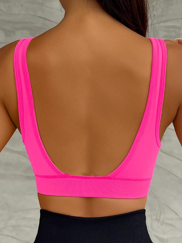 Women's Solid Wireless Seamless Sports Bra, Breathable Comfortable High Stretch Sports Lingerie Top for Workout Running Gym, Ladies Sportswear for Indoor Outdoor Wear