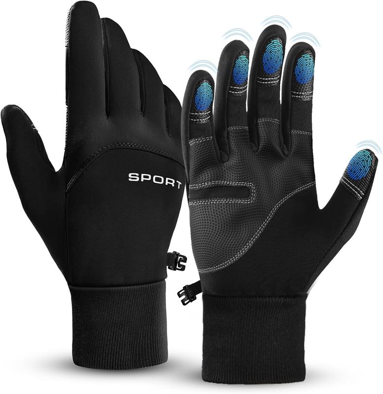 Cycling Gloves for Men Winter Cold Weather, Five Fingers Touch Screen Winter Gloves for Men, Waterproof Anti-Slip Warm Gloves Liners for Cycling Biking Walking Sporting Driving