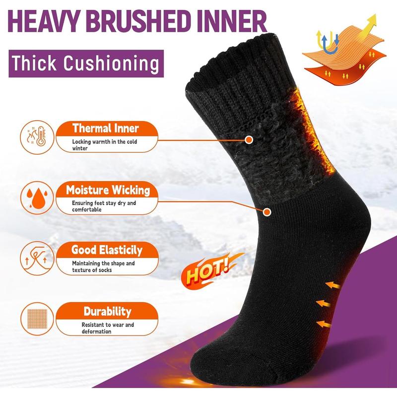 Women Heated Socks Ski Winter Thermal Hiking Snowboarding Thick Boot Insulated Socks 3 Pairs