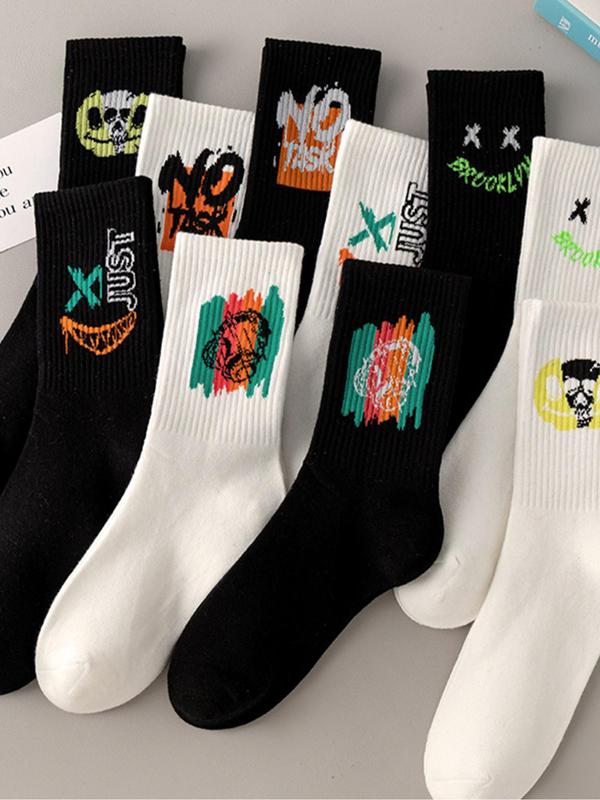 Men's Random Pop Art Print Athletic Socks, Comfy Breathable Sports Socks for Daily Outdoor Wear, Men's Socks for All Seasons