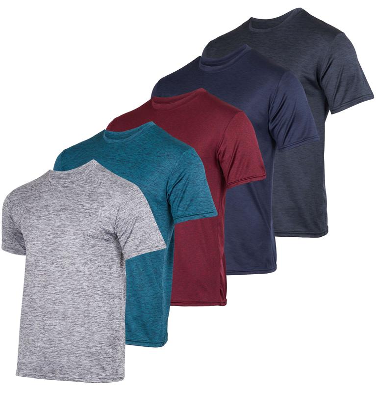 Real Essentials 5 Pack: Men’s Short Sleeve Dry Fit Active Crew Neck T Shirt -  Athletic Running Gym Workout Tee Tops