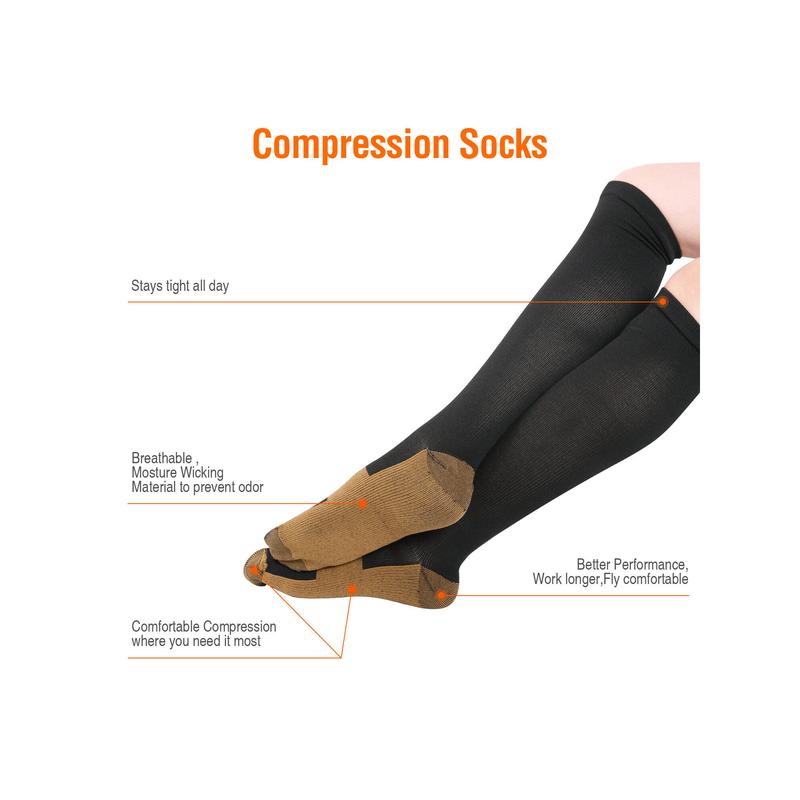 10 Pairs Copper Compression Socks Mens Womens S M L XL XXL 20-30mmHg Support Knee High Socks Stockings Unisex Energy Ankle Support Running Athletic Sports Fitness Socks