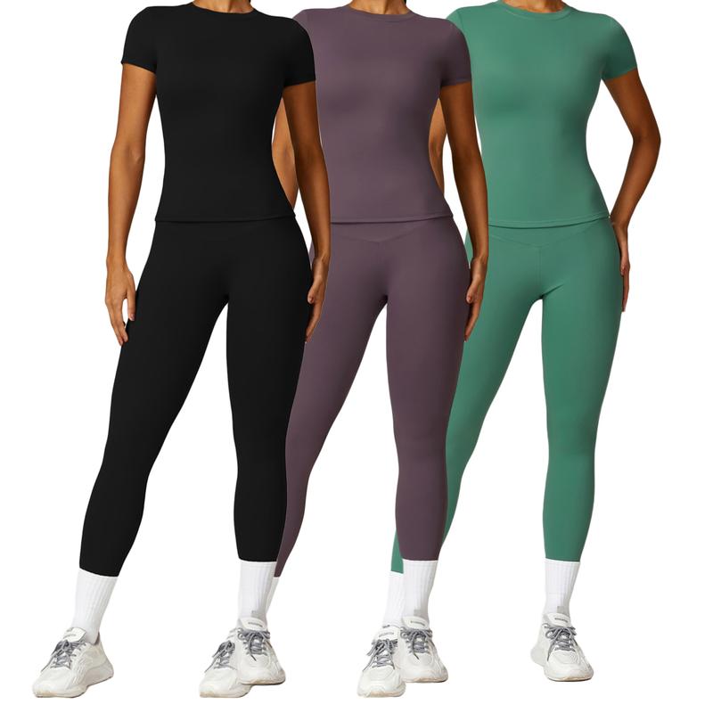 Women's 3 Pack Casual Jumpsuit Set - 2 Pieces Outfits Bodysuit with Pants Yoga Workout Jumpsuits,Tummy Control Athletic Rompers