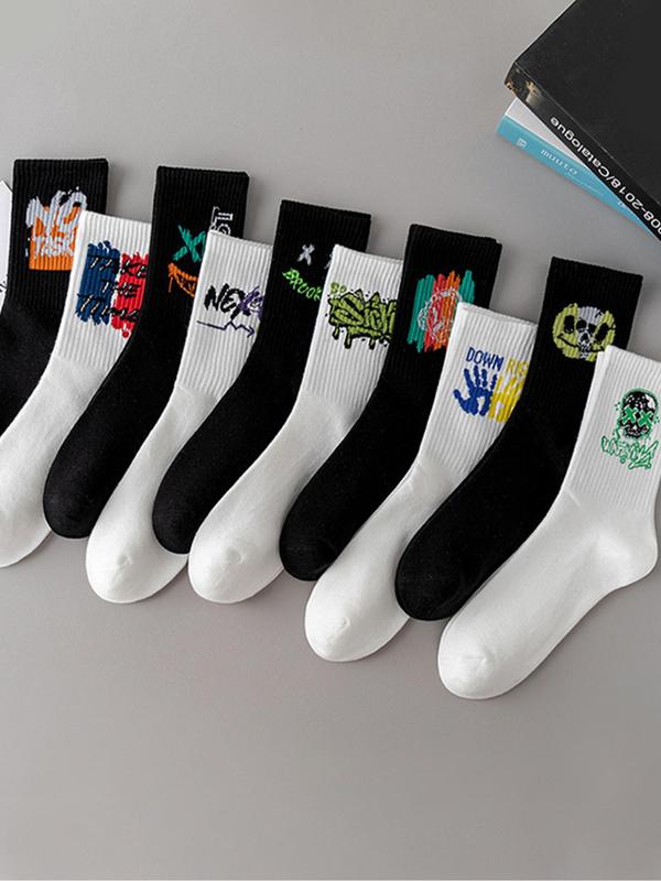 Men's Random Pop Art Print Athletic Socks, Comfy Breathable Sports Socks for Daily Outdoor Wear, Men's Socks for All Seasons