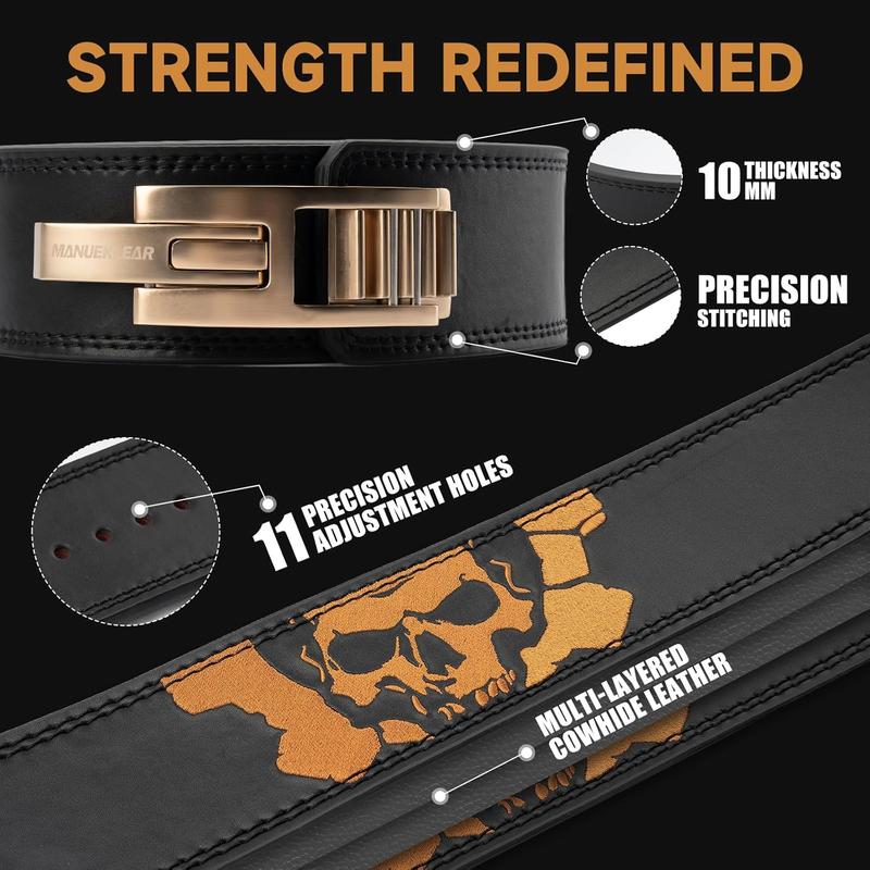 MANUEKLEAR Upgrade Lever Lifting Belt for Man and Women, 10mm Quick Locking Lever Belt Weightlifting with Adjustable Heavy Duty Buckle, Professional Weight Lifting Belt for Work Out Gym Training