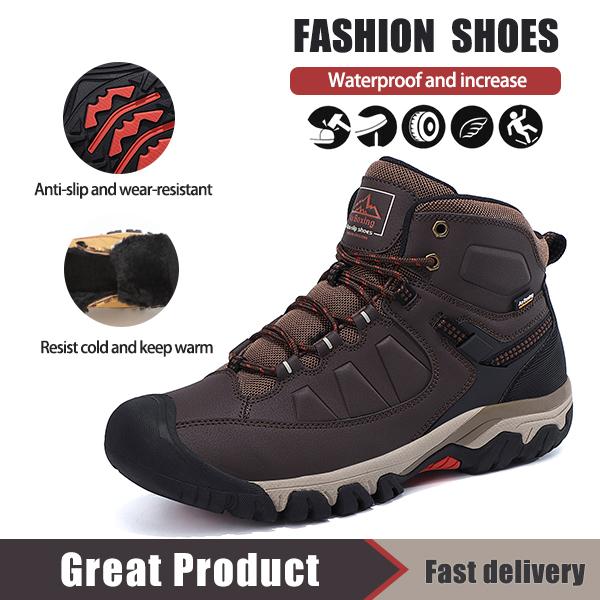 ARRIGO BELLO Casual Sports Shoes Warm Men's Winter Boots Snow Fur Edge Warm Short Boots Outdoor Non-slip Hiking Shoes Waterproof Shoes (Brown)