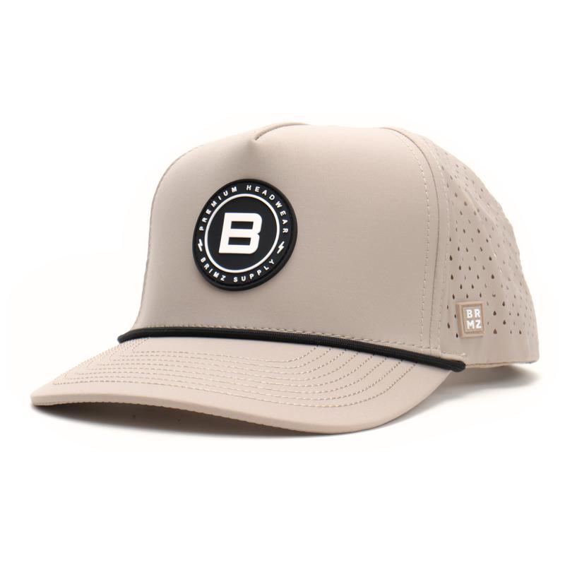 BRIMZ Outdoor Performance Hat - Breathable Sweat Resistant Fitness Hats - Best for Golf, Running, Workouts, Fishing, Exercise - Moisture-Wicking 5-Panel Baseball Cap Snapback (Tan)