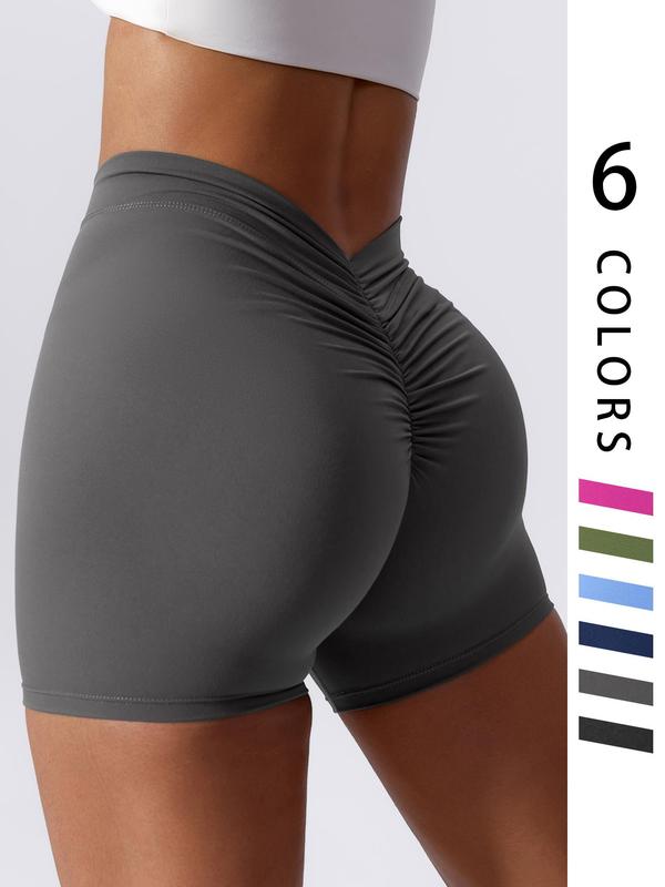 Women's Ruched Seamless Sports Gym Shorts, Sports Stretchy High Waist Short Leggings, Ladies Sportswear for Indoor Outdoor Wear