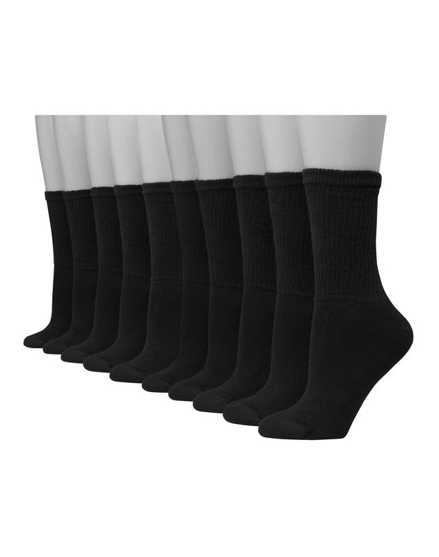 10-Pair Women's Black Athletic Crew Socks with Cushioned Sole, Size 5-9