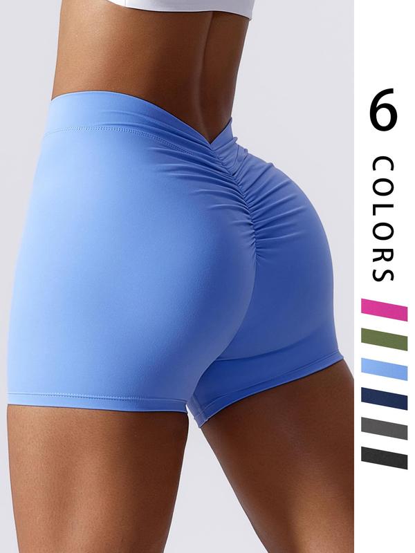 Women's Ruched Seamless Sports Gym Shorts, Sports Stretchy High Waist Short Leggings, Ladies Sportswear for Indoor Outdoor Wear