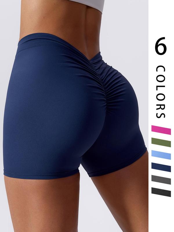 Women's Ruched Seamless Sports Gym Shorts, Sports Stretchy High Waist Short Leggings, Ladies Sportswear for Indoor Outdoor Wear