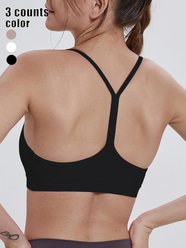 Women's Solid Y-Shaped Back Sports Bra, Breathable Comfortable Padded Wireless Sports Bra, Ladies Sportswear Clothing for Workout Yoga Gym Top