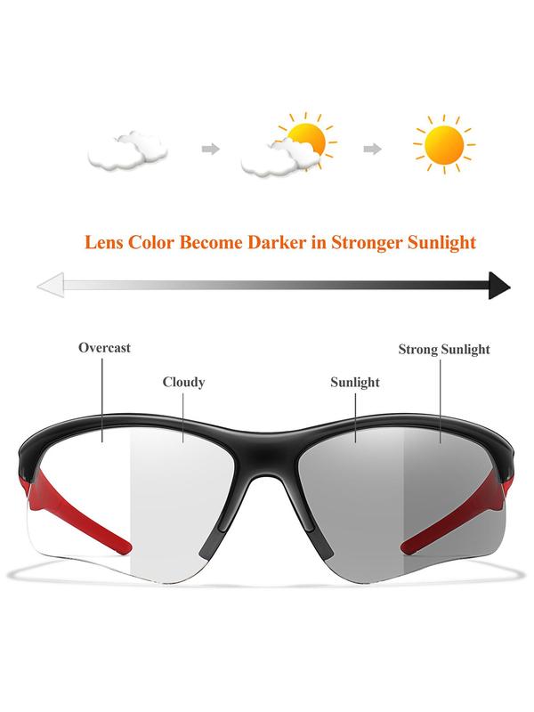 Photochromic Sports Sunglasses, Windproof Sunglasses, Outdoor Sports Sunglasses for Cycling, Hiking, Running, Fishing, Travel, Beach, Outdoor Activities