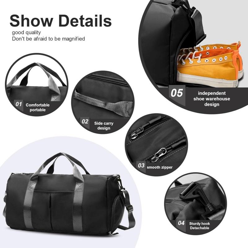 Sports Gym Bag with Wet Pocket & Shoes Compartment, Waterproof Shoulder Weekender Bag for Women and Men Swim Sports Travel Gym Bag Lightweight and easy Carry on Black