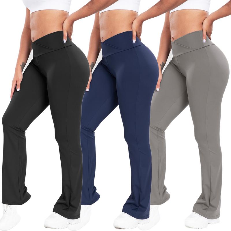 Women's Casual Fleece Lined Bootcut Yoga Pants, Cross Waist Flare Leggings For Women Sports Leggings high waisted athletic  outfit seamless gymwear