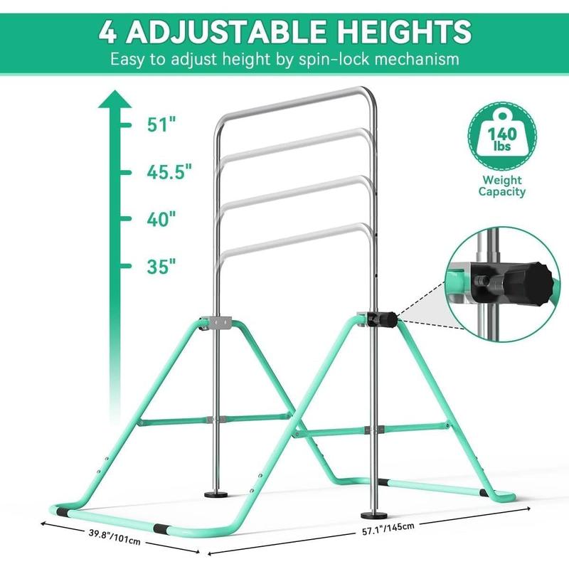 Children's Gym Bar with Rings, Adjustable Height Gymnastics Horizontal Bars, Junior Training Bar, Folding Children's Training Bars for Home Use