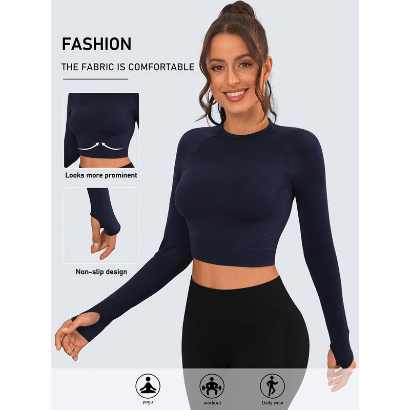 3PCs high neck WOMEN'S solid color long sleeve thumb hole yoga fitness T-shirt WOMEN'S clothing