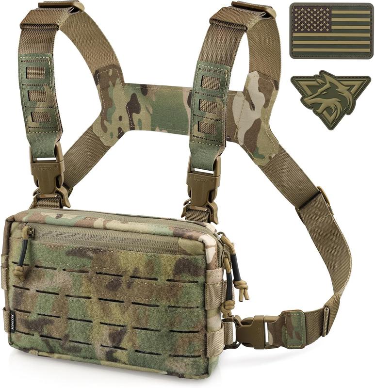 Tactical Chest Rig Pack for Men, Running Chest Bag with Front Loop Airsoft Recon Chest Rigs for Hunting Outdoor EDC Combat Patch Included