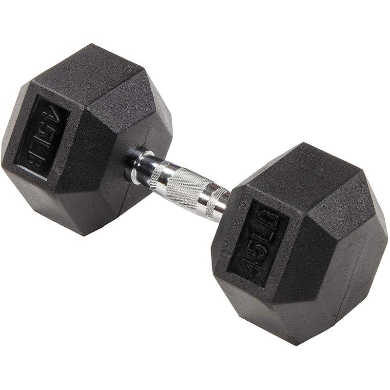 Rubber Encased Hex Dumbbells, 45 lbs Pair, Black