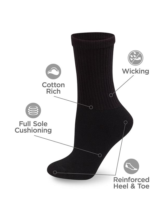 10-Pair Women's Black Athletic Crew Socks with Cushioned Sole, Size 5-9