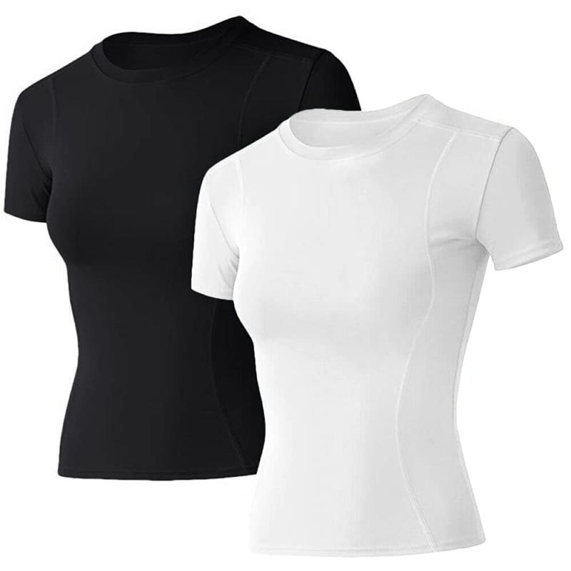 LOMON Women Workout Shirts 4 Pack Athletic Compression Tee Dry Fit Yoga Gym Basic Tops