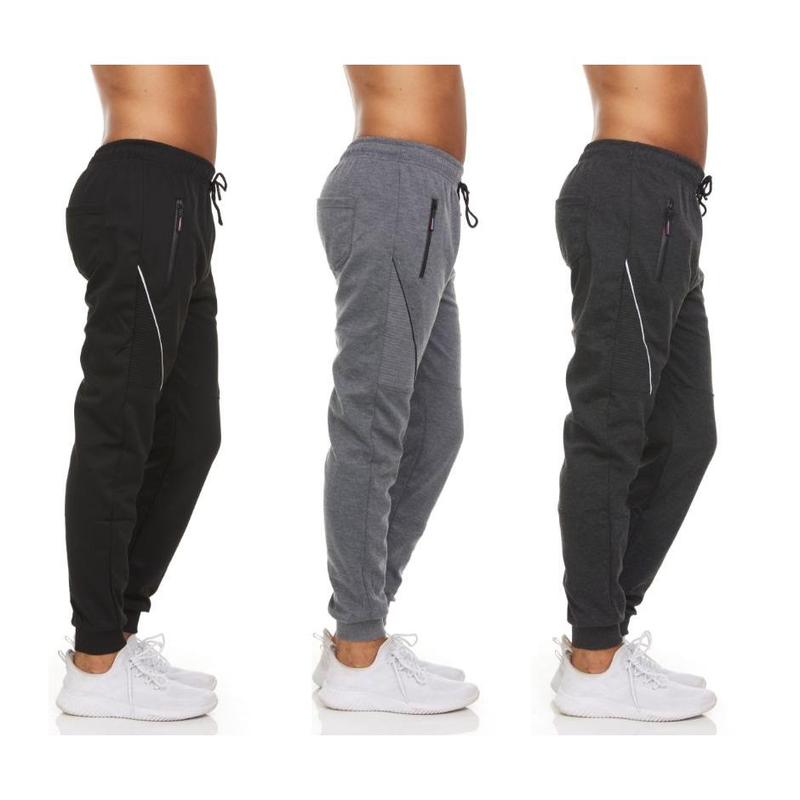 Men's Fleece Jogger Pants with Zipper Pockets (3-Pack)