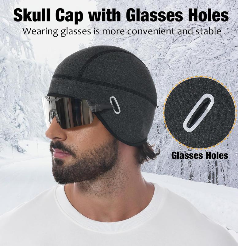 Winter Helmet Liner Skull Cap, Fleece Lined Warm Cycling Cap with Glasses Holes, Thermal Hat Beanie for Men Women