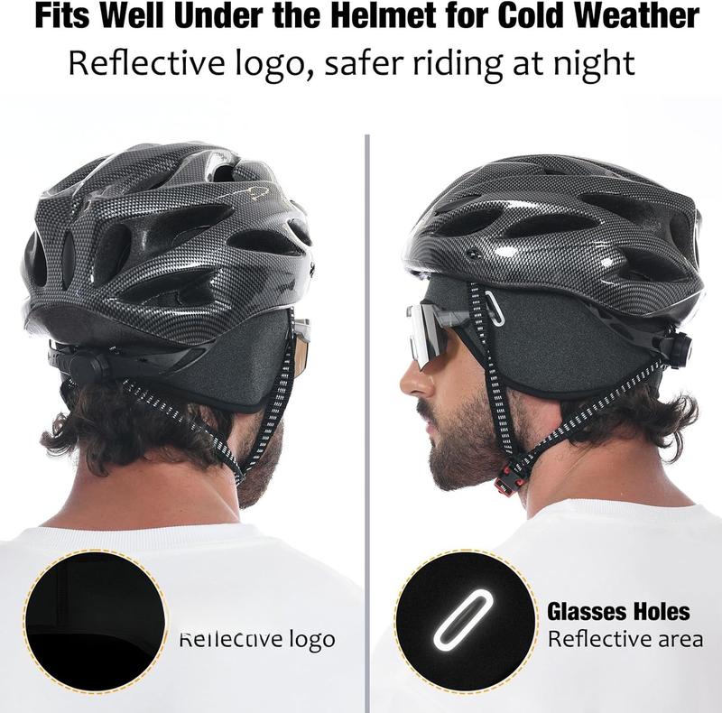 Winter Helmet Liner Skull Cap, Fleece Lined Warm Cycling Cap with Glasses Holes, Thermal Hat Beanie for Men Women