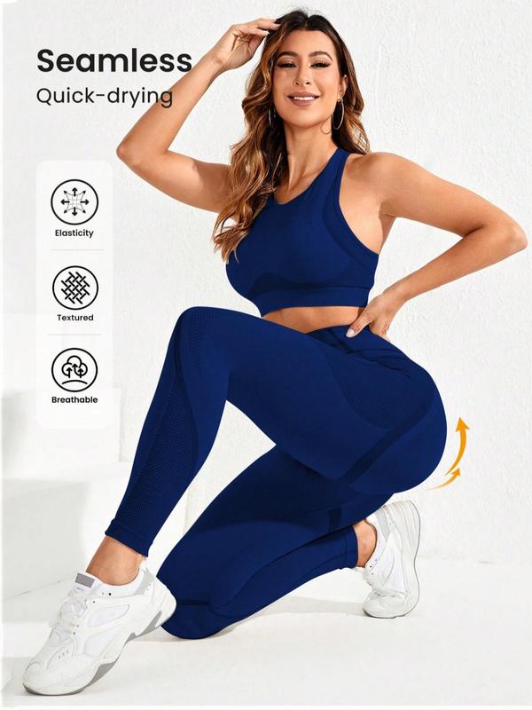 Women's Round Neck Crop Tank Top & High Waist Leggings Tracksuit Set, Jogging Suit Set, Sporty Breathable Comfortable Outfits for Yoga Gym Workout Running, Gym Sets for Women, Gym Clothes, Ladies Sportswear, Birthday Outfit Black Girl Fall Outfits