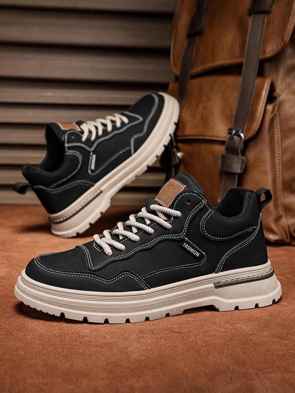 Sporty Men's Plain Outdoor Hiking Shoes, Casual Sporty Lace Up Front Low Top Shoes, Fashionable Sneakers for Daily Wear