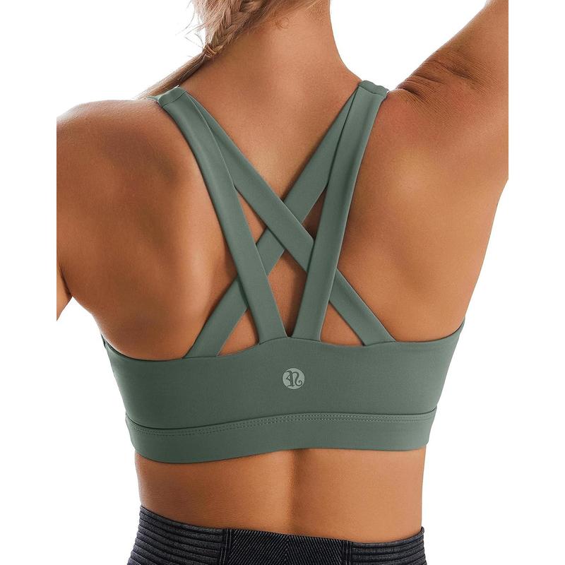 Sports Bra for Women, Criss-Cross Back Padded Strappy Sports Bras Medium Support Yoga Bra with Removable Cups