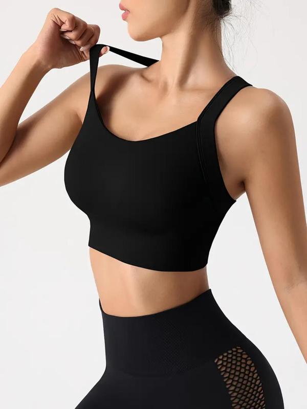 Women's Criss Cross Backless Sports Bra, Solid Color Wireless Sports Top, Ladies Sportswear Clothing for Indoor Outdoor Wear