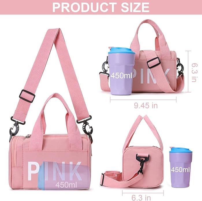 Women's Pink Nylon Tote Bag for Fitness,Fitness Shoulder Bag - Mini Small Size