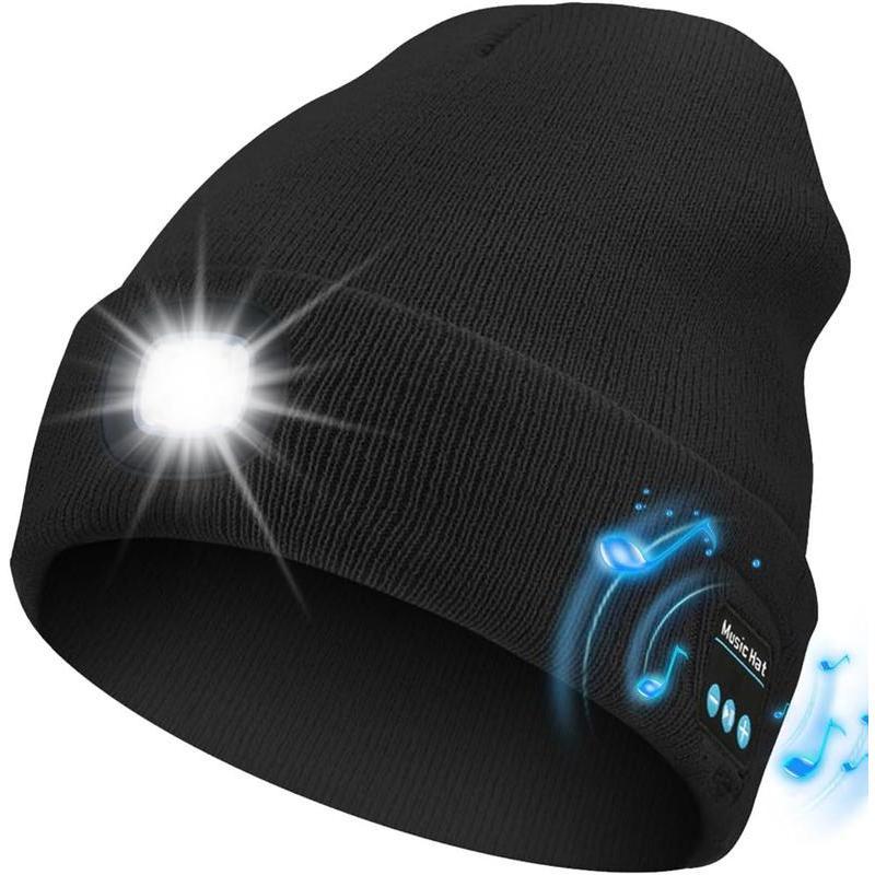 Bluetooth Beanie with LED Headlight and Removable Speakers, USB Rechargeable Knit warm winter Hat balaclava Hat for Music and Calling, sport,outdoor,Unisex Christmas Birthday Gift