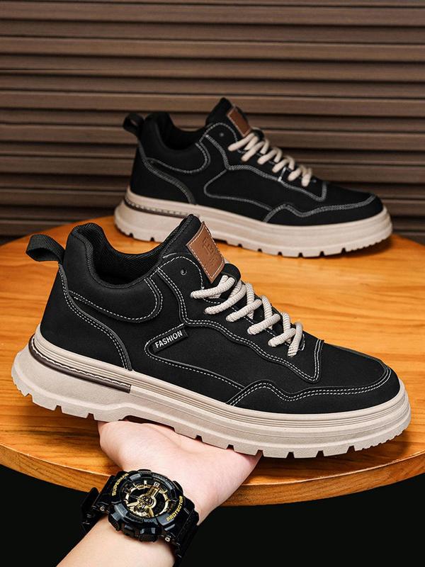 Sporty Men's Plain Outdoor Hiking Shoes, Casual Sporty Lace Up Front Low Top Shoes, Fashionable Sneakers for Daily Wear