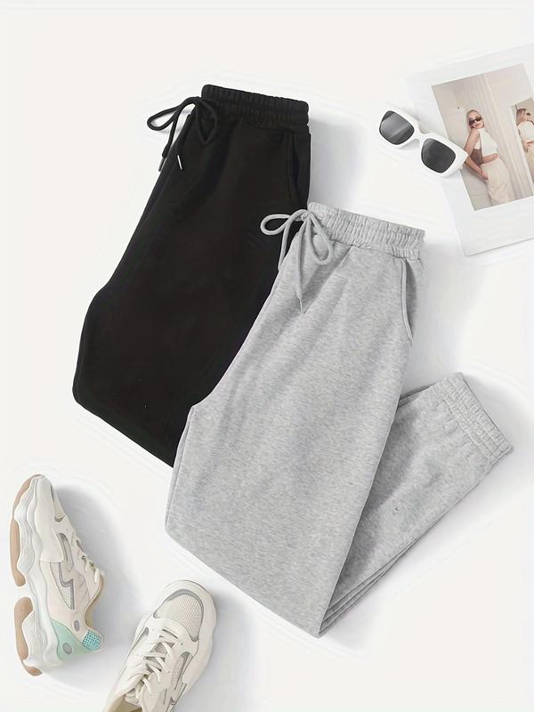 Women's 2 Pack Classic Drawstring Waist Sweatpants with Pockets, Lady Casual Basic Jogger Pants for Fall, Simple All-match Women Running Fitness Lounge Trousers for Daily, Back To School Outfits, Pants for Women, Please Purchase A Size Up